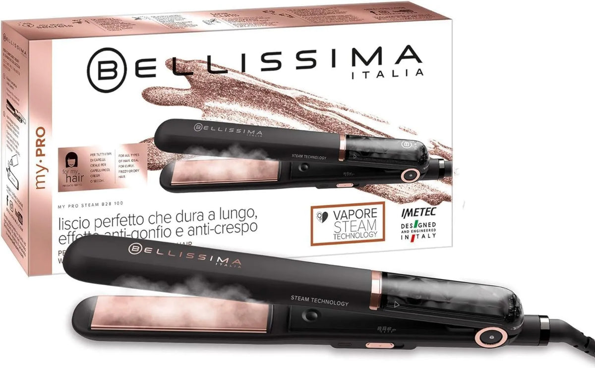 BELLISSIMA prostownica do włosów, B28, para wodna, 2 strefy temperatur, My Pro para 100