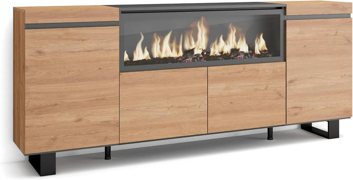 Skraut Home kominek elektryczny, XXL elektryczny kominek, do Buffet Living & Kitchen, 210, 4 Drzwi, Szafa na składowanie, Wygodne
