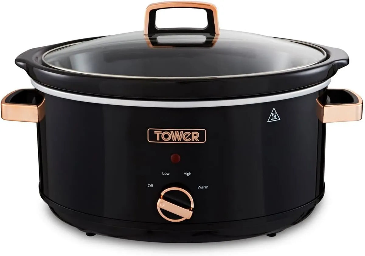TOWER, T16019RG czarne i różowe złoto, Mijot maszyna wyposażona w 3 ustawienia ciepła i Keep Warm funkcji 6.5 l, 270 W