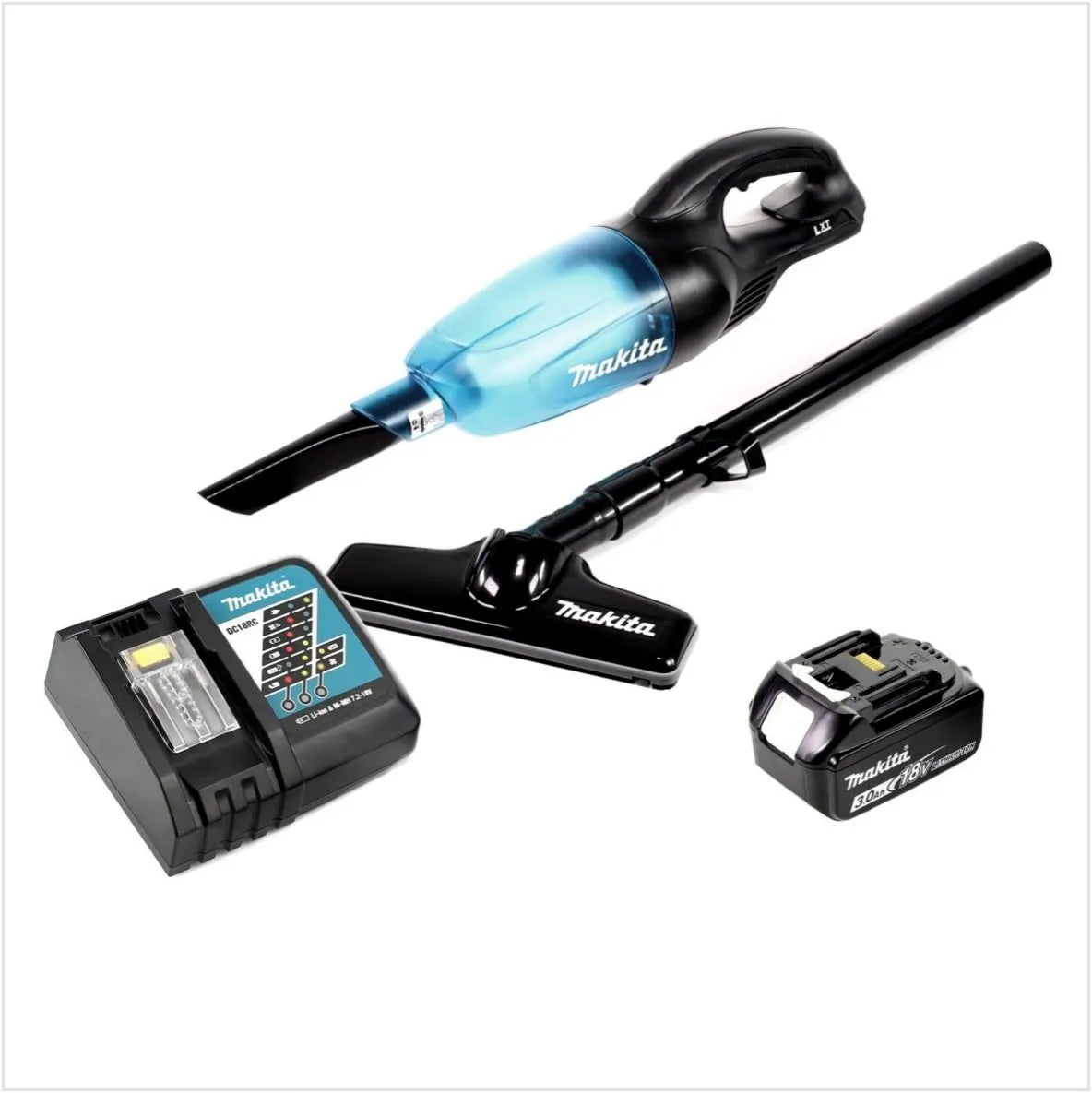 Makita, Odkurzacz BL 1830 DCL180ZB + DC18RC + BL1830B, czarny, 0 Ah + szybki ładowarka DC 18 RC