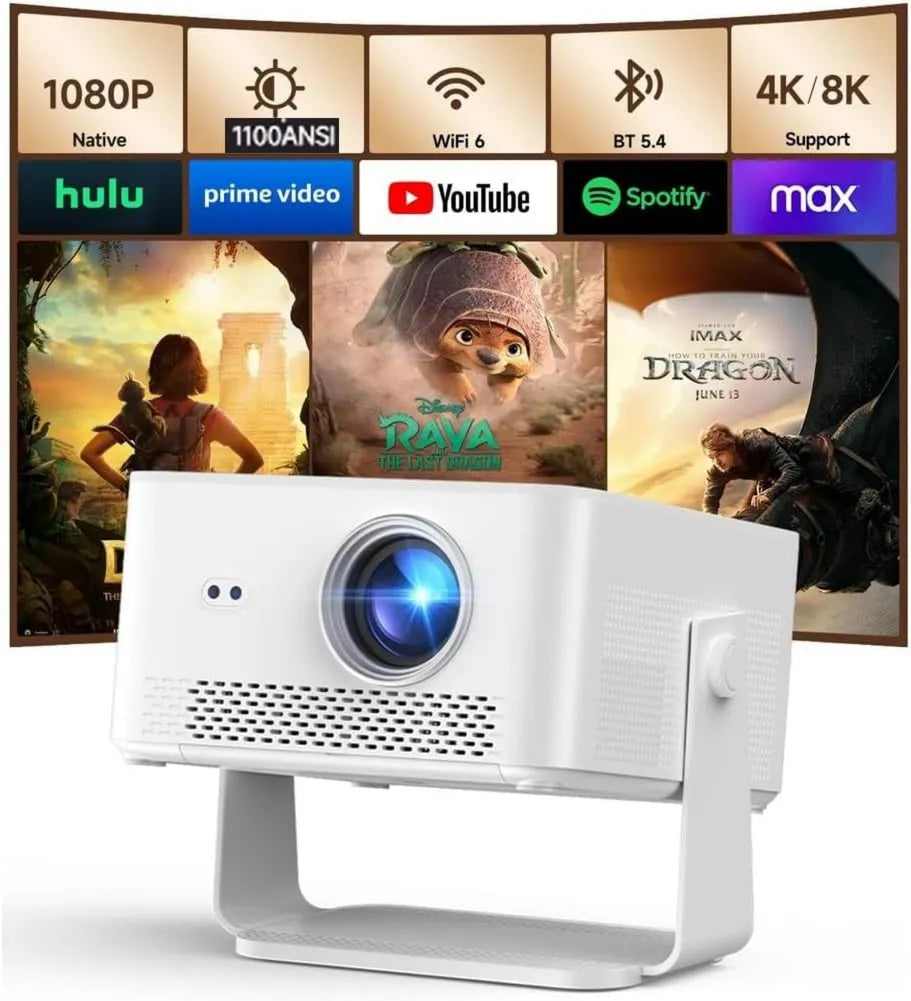 VISIONARYBEAM projektor, 1080p, Wi-Fi, Android OS, wideo, 1100 ANSI 1080p rodzimy Android 14 Beam 8K LED z Wi-Fi 6 i Voice sterowanie