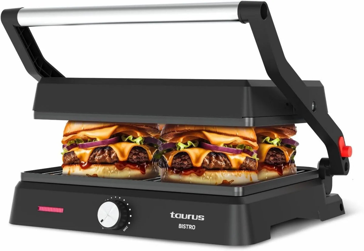 TAURUS grill elektryczny, 2- in-1 Plancha, Grill, 29x23 cm, 2600 W, termostat, powłoka nieprzylegająca, czarny 2-en-1