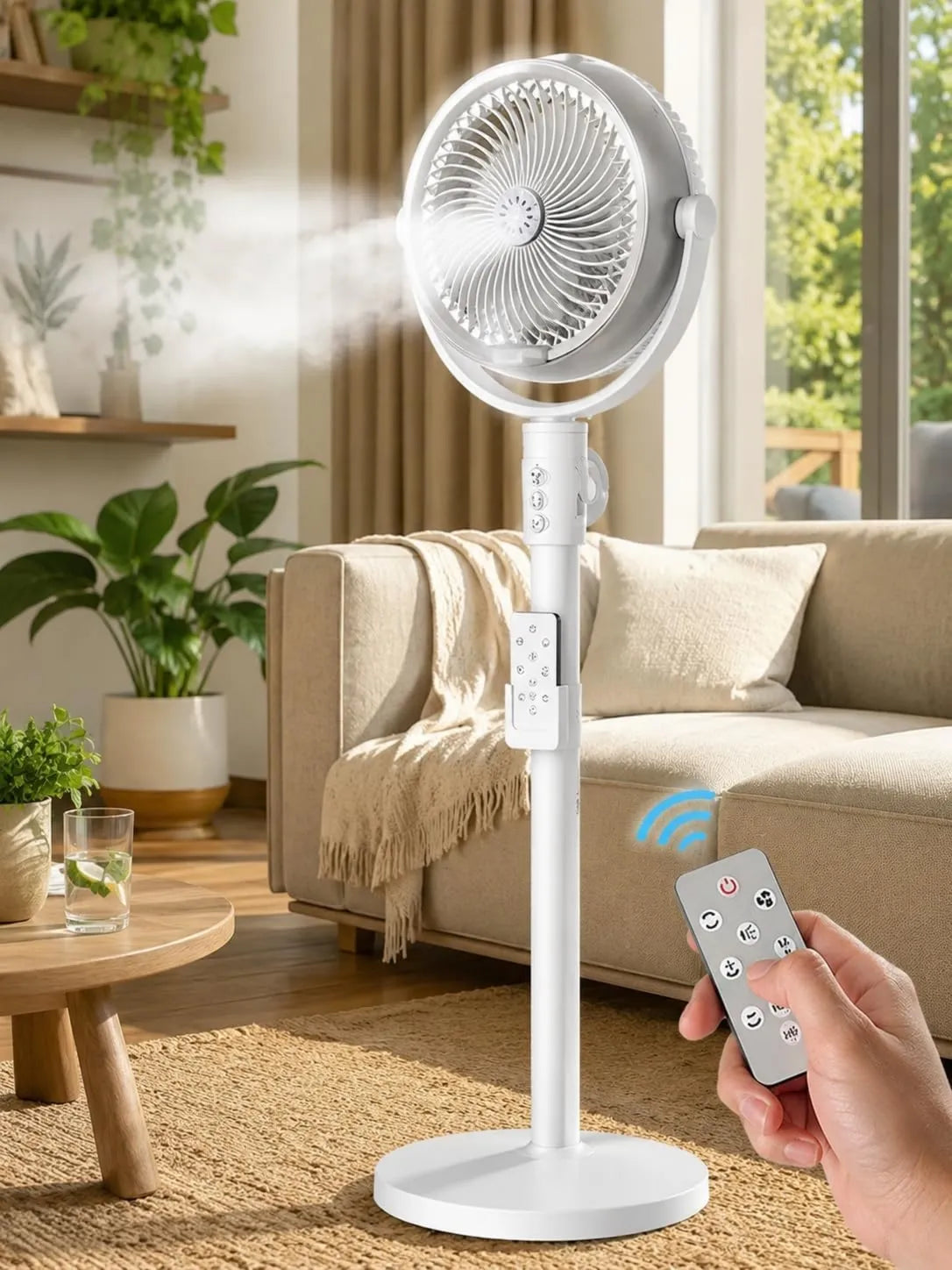 Generic, Wentylator, zewnątrz, biały, wentylator do cyrkulacji powietrza, wentylator Foot mgła z pilotem