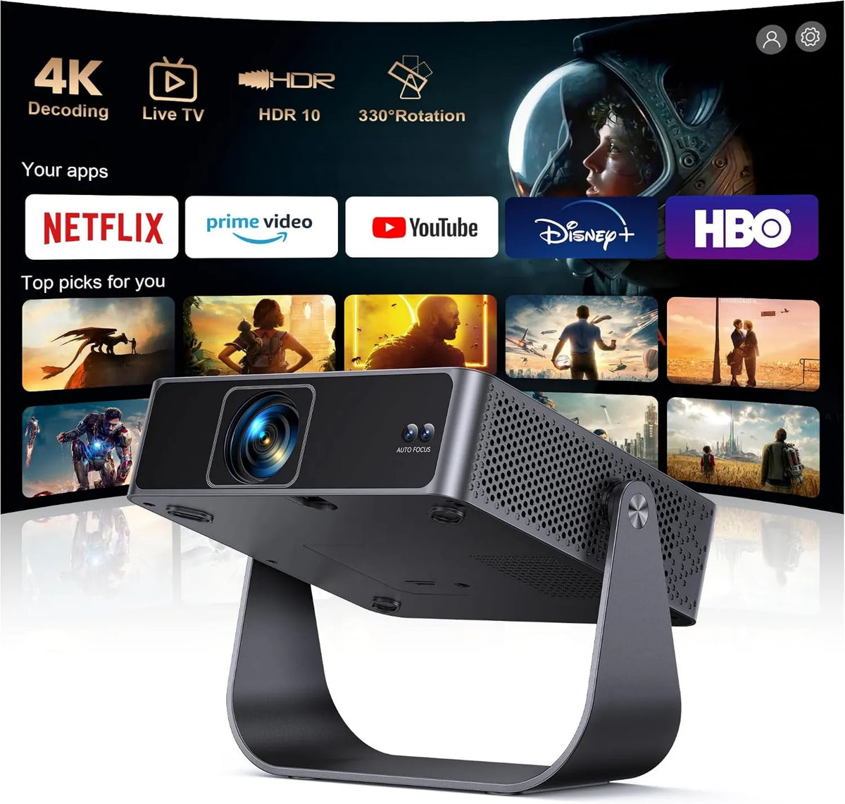 PUTRIMS projektor, Smart TV 1080P WiFi6, TV, 4K UHD, HDR, WiFi, przenośne, do użytku na zewnątrz, Bluetooth, HDR10, Mini 4K y Oficjalne aplikacje, Keystone