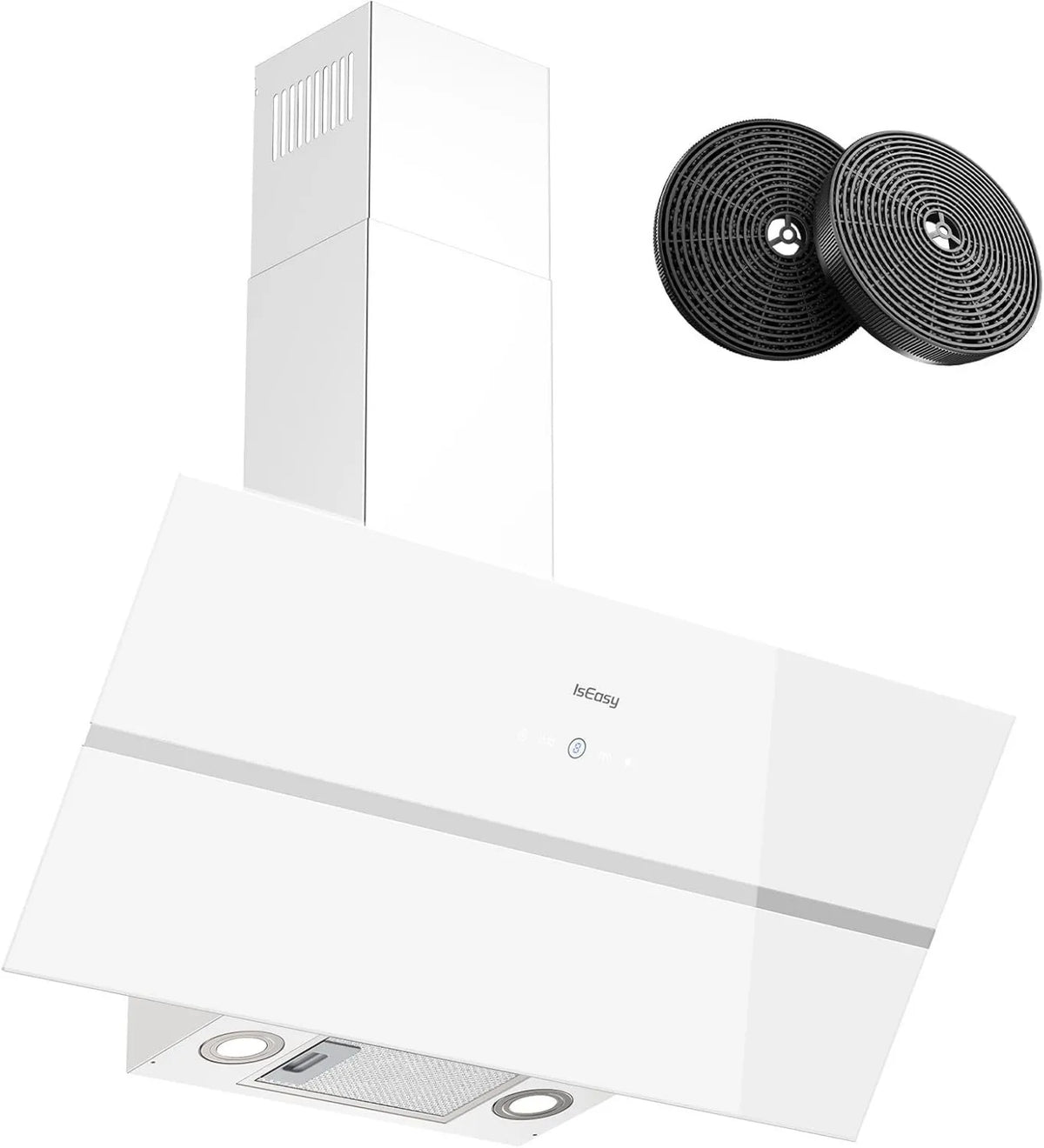 IsEasy okap kuchenny, Okap próżniowy, 90 cm, 571 m3 / h, 61 dB, instalacja ścienna, biały, Czas stopu od 1 do 9 min, 4 poziomów, Funkcja m3/h