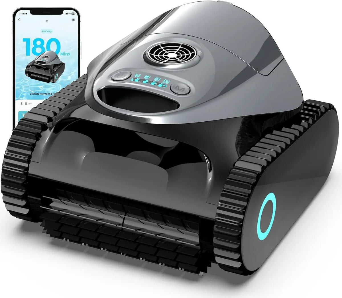 BRINBO, Robot, robot czyszczący basen, 150 m, 7 tryby, bezprzewodowy, czarny, do basenów do 150 m²
